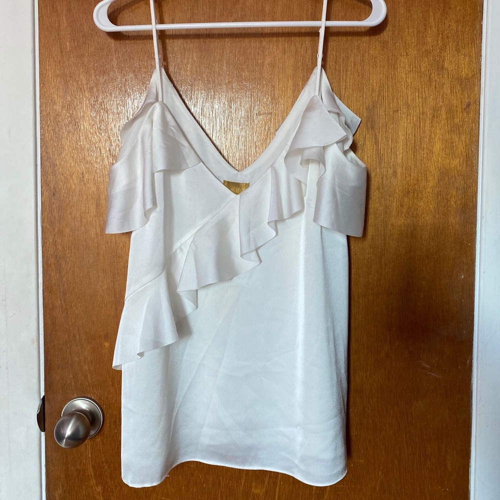 H&M White satin ruffle cami